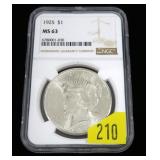 1925 Peace dollar NGC slab certified MS-63