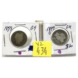 x2- Barber dimes: 1899, 1899-O -x2 dimes -Sold by