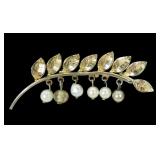 12K Yellow gold filled pearl leaf pin, approx.