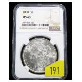1888 Morgan dollar NGC slab certified MS-63