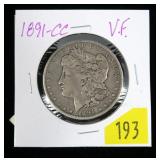 1891-CC Morgan dollar, VF