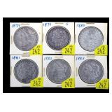 x6- Morgan dollars: 1879, 79-S, 80, 81, 82, 83 -x6