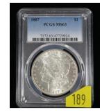 1887 Morgan dollar PCGS slab certified MS-63