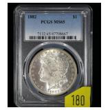 1882 Morgan dollar PCGS slab certified MS-65