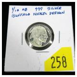 1/10 oz. .999 silver Buffalo nickel design