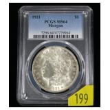 1921 Morgan dollar PCGS slab certified MS-64