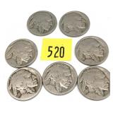 Lot, No date Buffalo nickels, 7 pcs.