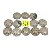 x12- Buffalo nickels,mixed dates -x12 nickels -