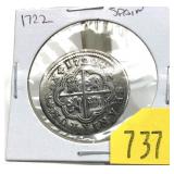 1722 Spanish silver coin