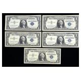 x5- $1 silver certificates series of 1957, AU -
