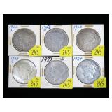 x6- Peace dollars: 1922-D, 23-D, 3-23-S, 24 -x6