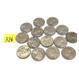 Lot, nickels with silver, 13 pcs.