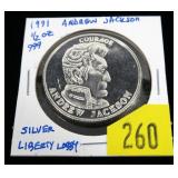 1991 Andrew Jackson 1/2 oz. .999 silver round