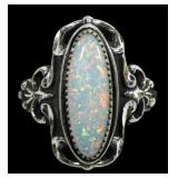 Sterling silver bezel set large cabochon lab fire