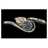 Sterling silver rose flower ring with 10K rose