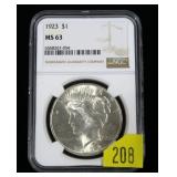 1923 Peace dollar NGC slab certified MS-63