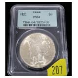 1923 Peace dollar PCGS slab certified MS-64