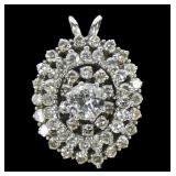 14K White gold triple diamond halo pendant, center