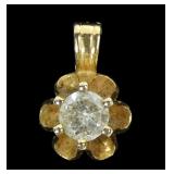 14K Yellow gold diamond solitaire pendant,