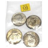 x4- Kennedy half dollars, 40% silver -x4 half