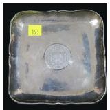Silver tray with 1803 8 reales coin