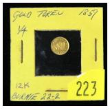 1859 1/4 Gold token, 12 K gold