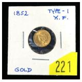 1852 $1 Gold Type-1 Liberty dollar, XF