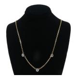 14K Yellow gold chain necklace with three white