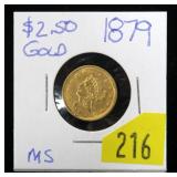 1879 $2.50 Gold Liberty Quarter Eagle, MS