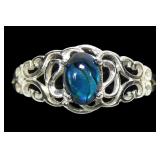 Sterling silver lacework design claw set blue paua