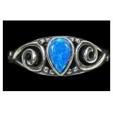 Sterling silver bezel set pear shape cabochon blue