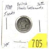 1900 Straits Settlement 5-cents