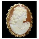 14K Yellow gold cameo pin/pendant, 1 1/8" x 7/8",
