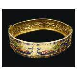 21K Yellow gold hinged enamelled bangle bracelet,