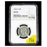 1932-S Washington quarter NGC slab certified AU-58