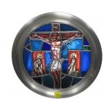 10.25" Pewter & stained glass with crucifix w/Mary