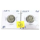 x2- Mercury dimes: 1924-S, 1925-D  - x2 dimes -