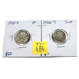 x2- Mercury dimes: 1925-S, 1926-D  - x2 dimes -