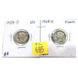 x2- Mercury dimes: 1927-D, 1928-D  - x2 dimes -