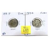 x2- Mercury dimes: 1919-D, 1919-S  - x2 dimes -