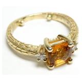 14K Yellow gold square checkerboard cut citrine