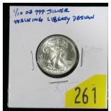 1/10 oz. .999 silver Walking Liberty round