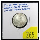 1/10 oz. .999 silver Indian Head round, Golden