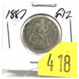 1887 Seated Liberty dime