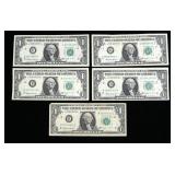 x5- $1 Federal Reserve notes series of 1963B -x5