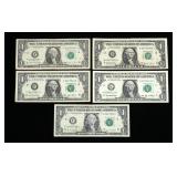 x5- $1 Federal Reserve notes "Star notes" mixed