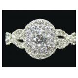 14K White gold round cut diamond ring with double