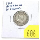 1910 Australia 6 pence