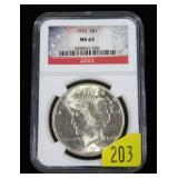 1922 Peace dollar NGC slab certified MS-63