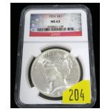 1923 Peace dollar NGC slab certified MS-63